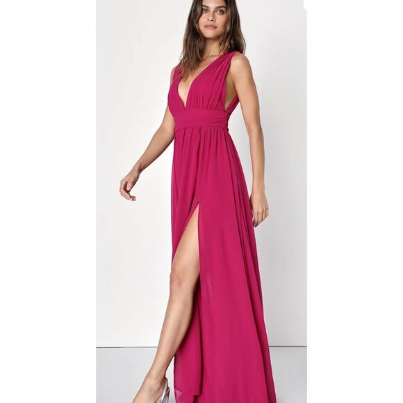 Lulus Women's Heavenly Hues‎ Fuschia Maxi Dress Sleeveless V-Neck Size L NWT - Picture 5 of 6
